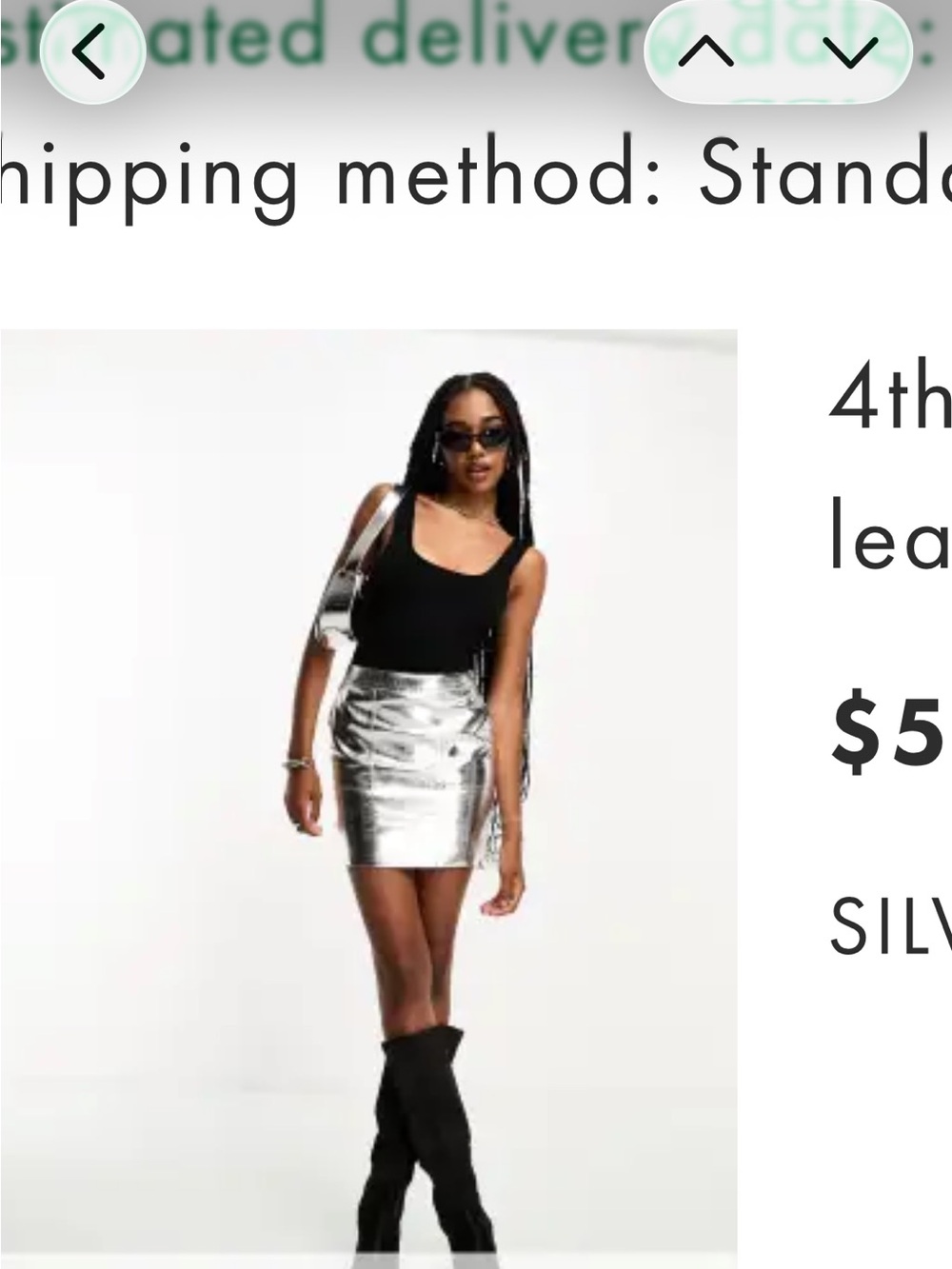 NWT 4th & Reckless Women Silver Faux Leather Mini Skirt Small Tall